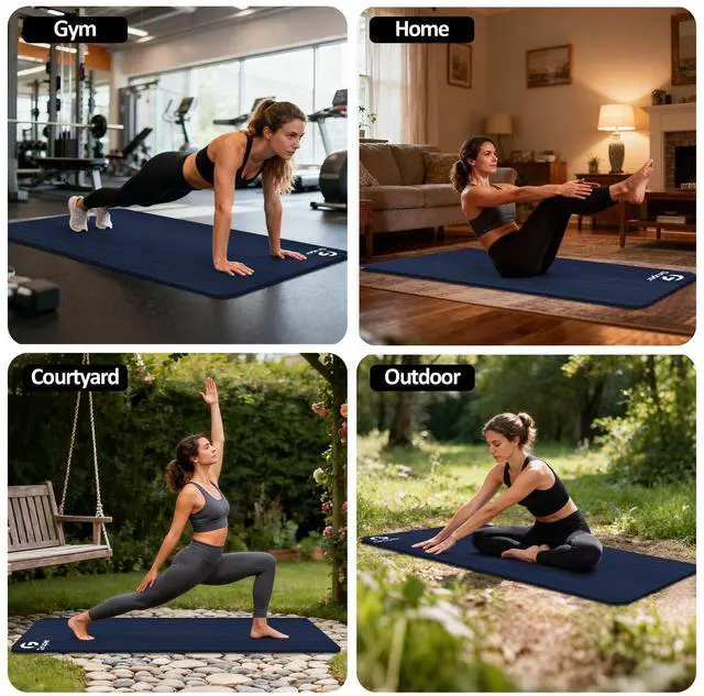 Alt view image 7 of 7 - Thick Yoga Mat Non Slip, Large Size 72" L x 32" W x 0.6" TH, Premium Exercise & Fitness Mat with Carrying Strap and Bag, Workout Mats for Home (Navy Blue, 72 * 24 * 0.4 Inches)