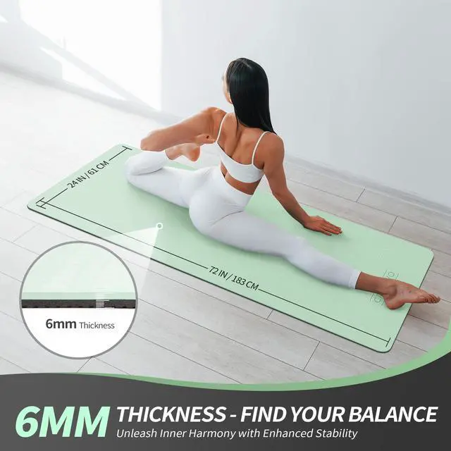 Alt view image 2 of 7 - Yoga Mat for Women Men Kids, 72" x 24" TPE Yoga Mats, 1/3 & 1/4 & 2/5 Inch Extra Thick Yoga Mat Non Slip, Workout Mat with Carrying Strap for Yoga, Pilates,Meditation and Floor Exercises
