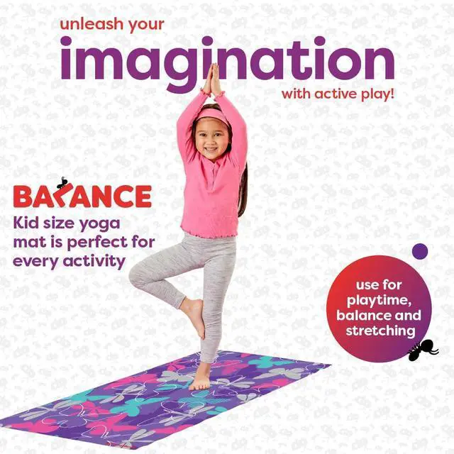 Alt view image 2 of 6 - Kids Yoga Mat - Yoga Mats for Kids, Home Workout, Travel, Fitness, Pilates, Stretching, Sturdy Non-Slip Exercise Mat for Toddlers, Size 60 x 24, 3mm Thick Free of Toxic Phthalates