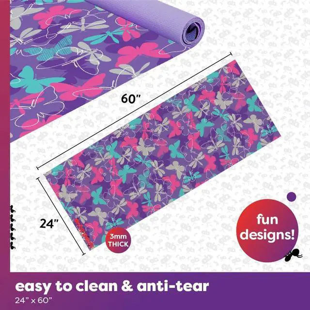 Alt view image 3 of 6 - Kids Yoga Mat - Yoga Mats for Kids, Home Workout, Travel, Fitness, Pilates, Stretching, Sturdy Non-Slip Exercise Mat for Toddlers, Size 60 x 24, 3mm Thick Free of Toxic Phthalates