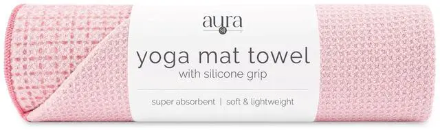 Main image of Aura Microfiber Yoga Mat Towel with Grip, 24" x 72", Pink | Silicone Grip Backing, Soft and Absorbent, Quick-Dry for Gym, Pilates, and Hot Yoga, Compact for Gym Bag, Machine Washable