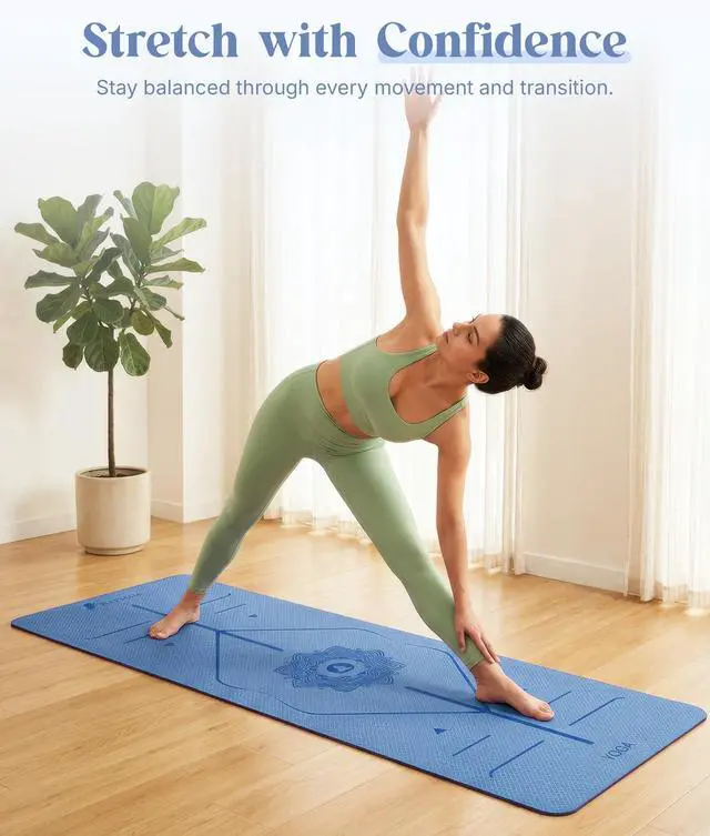 Alt view image 5 of 7 - Pro Yoga Mat With Alignment Lines, 6Mm Thick Non-Slip Exercise Mat | 72 x 24 In TPE Large Pilates Mat For Home Workout, Stretching, Training, Meditation, Carry Bag Included For Women And Men
