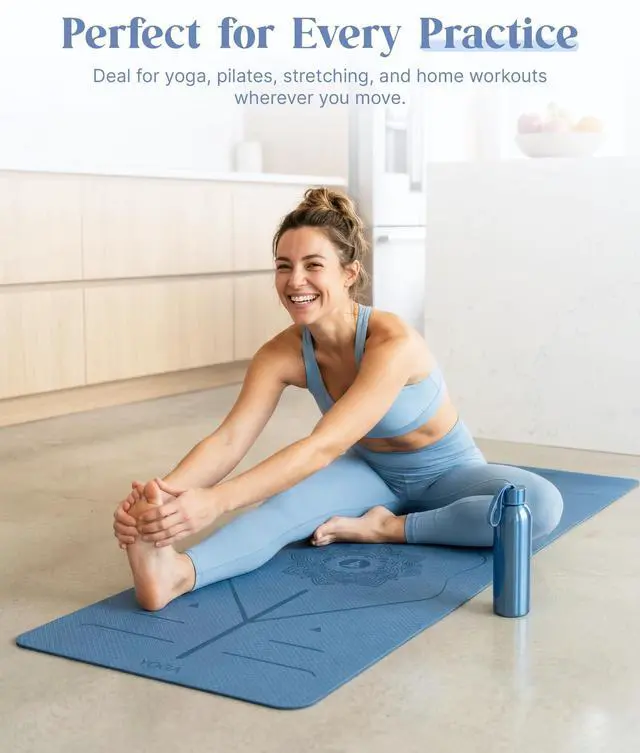 Alt view image 7 of 7 - Pro Yoga Mat With Alignment Lines, 6Mm Thick Non-Slip Exercise Mat | 72 x 24 In TPE Large Pilates Mat For Home Workout, Stretching, Training, Meditation, Carry Bag Included For Women And Men