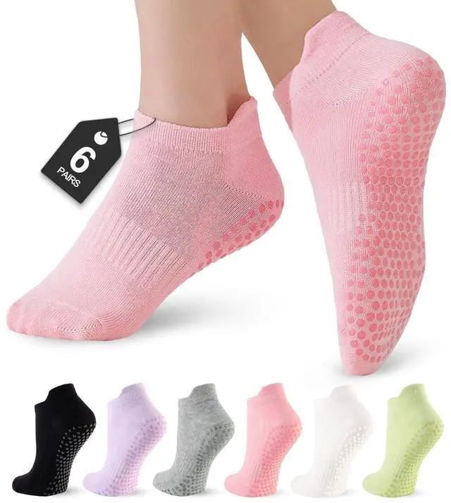 Main image of 6 Pairs Pilates Socks for Women, Grip Yoga Socks Crew Grippy Non Slip for Barre, Ballet, Dance & Hospital