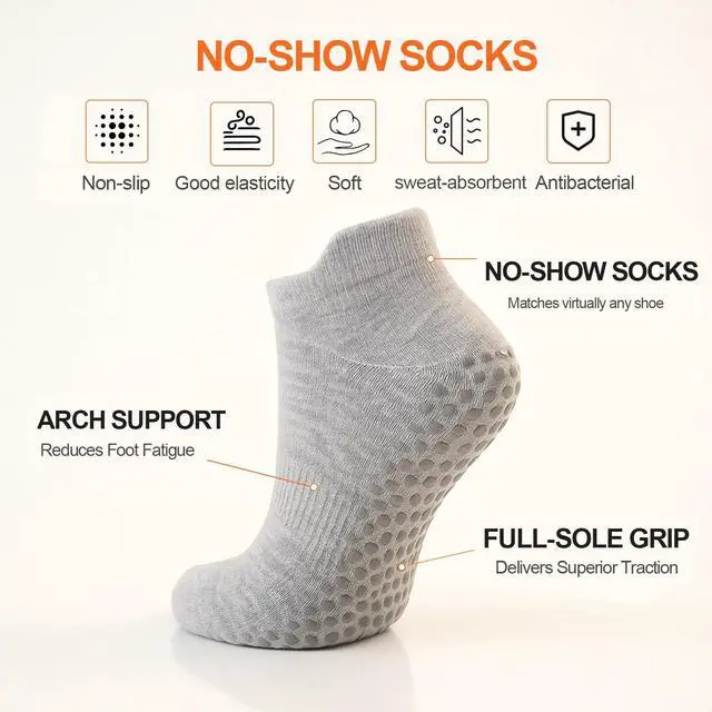 Alt view image 4 of 7 - 6 Pairs Pilates Socks for Women, Grip Yoga Socks Crew Grippy Non Slip for Barre, Ballet, Dance & Hospital