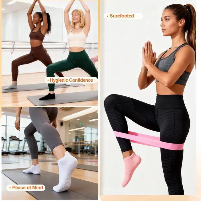 Alt view image 6 of 7 - 6 Pairs Pilates Socks for Women, Grip Yoga Socks Crew Grippy Non Slip for Barre, Ballet, Dance & Hospital