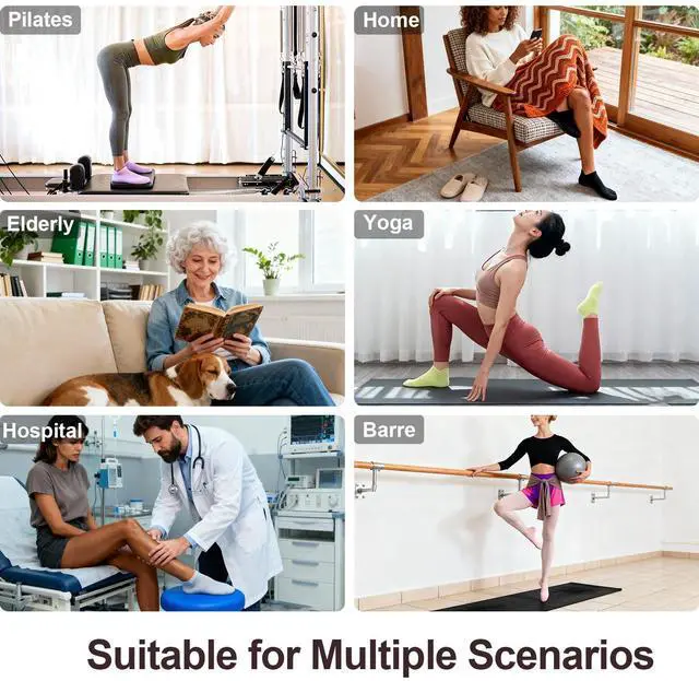 Alt view image 7 of 7 - 6 Pairs Pilates Socks for Women, Grip Yoga Socks Crew Grippy Non Slip for Barre, Ballet, Dance & Hospital