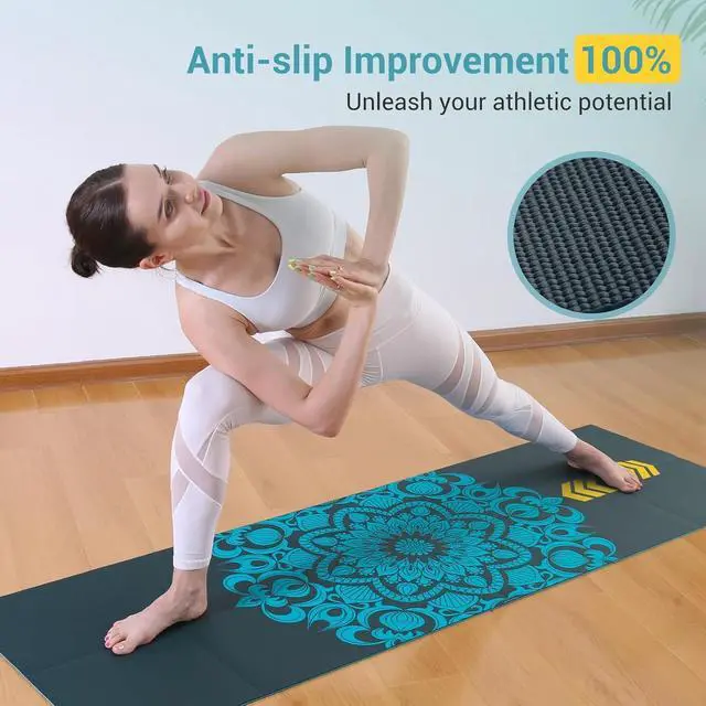 Alt view image 2 of 5 - Folding Yoga Mat, 72"x 32"x 0.24" Extra Wide Non-Slip Exercise Fitness Yoga Mats, Eco-Friendly High Density 6mm Thick Print Pilates Mat with Carrying Bag for Women Men Home Workout