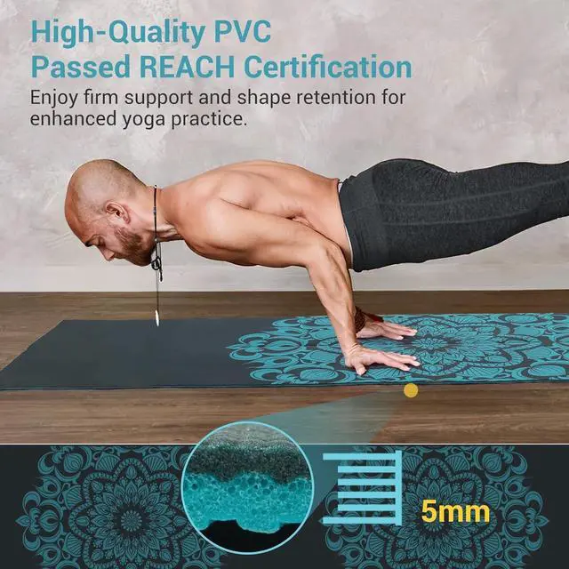 Alt view image 3 of 5 - Folding Yoga Mat, 72"x 32"x 0.24" Extra Wide Non-Slip Exercise Fitness Yoga Mats, Eco-Friendly High Density 6mm Thick Print Pilates Mat with Carrying Bag for Women Men Home Workout