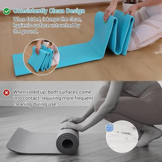 Alt view image 4 of 5 - Folding Yoga Mat, 72"x 32"x 0.24" Extra Wide Non-Slip Exercise Fitness Yoga Mats, Eco-Friendly High Density 6mm Thick Print Pilates Mat with Carrying Bag for Women Men Home Workout