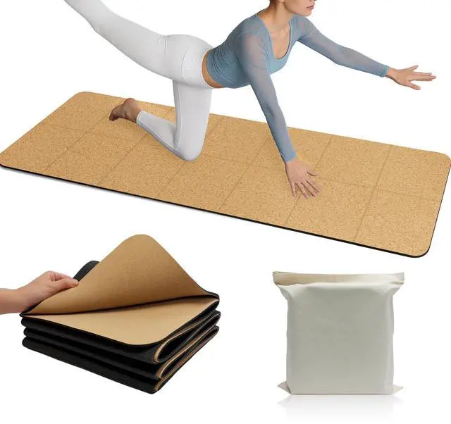 Main image of Foldable Cork Yoga Mat 72 * 24 in 4 mm Thick Sweat Resistant with Rubber Base Hot Yoga Mat with Storage Bag Lightweight Grip Mats for Travel and Pilates Fitness Home Workouts
