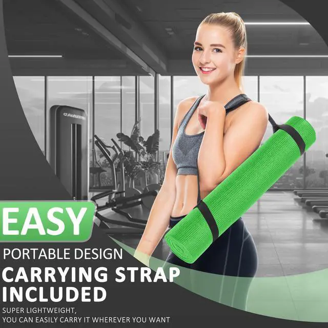 Alt view image 5 of 7 - All Purpose 1/4-Inch High Density Anti-Tear Exercise Yoga Mat with Carrying Strap and Yoga Blocks, Green