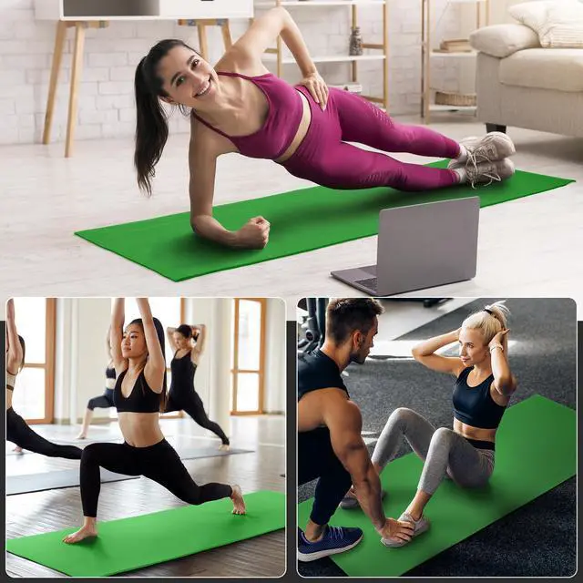 Alt view image 7 of 7 - All Purpose 1/4-Inch High Density Anti-Tear Exercise Yoga Mat with Carrying Strap and Yoga Blocks, Green