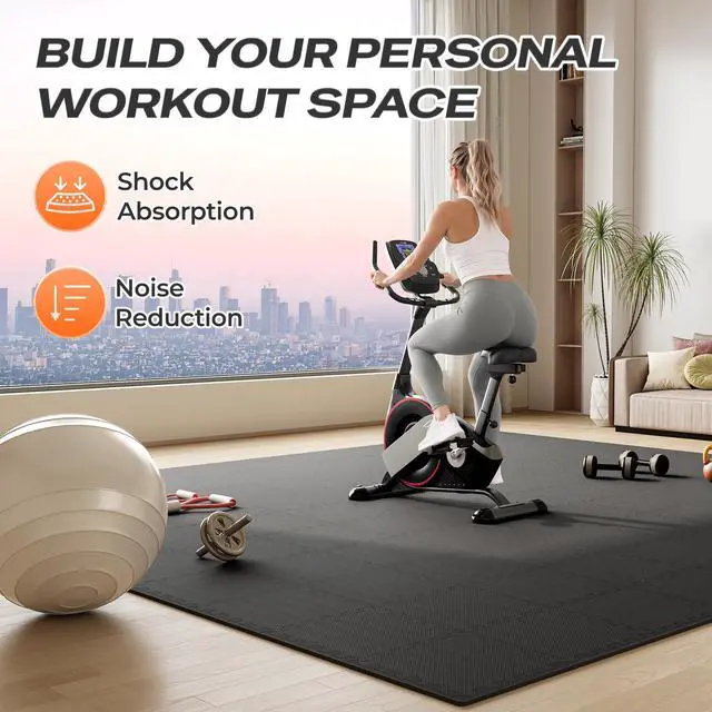 Alt view image 3 of 7 - Gym Floor Mats, EVA Foam Puzzle Exercise Mats, Foam Floor Tiles | Cushioned Interlocking Workout Mat, Gym Flooring for Home Gym, Playroom, Garage, 18 PCS, 12.6"x12.6"x0.4", Black