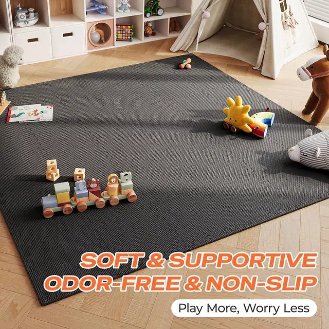 Alt view image 4 of 7 - Gym Floor Mats, EVA Foam Puzzle Exercise Mats, Foam Floor Tiles | Cushioned Interlocking Workout Mat, Gym Flooring for Home Gym, Playroom, Garage, 18 PCS, 12.6"x12.6"x0.4", Black