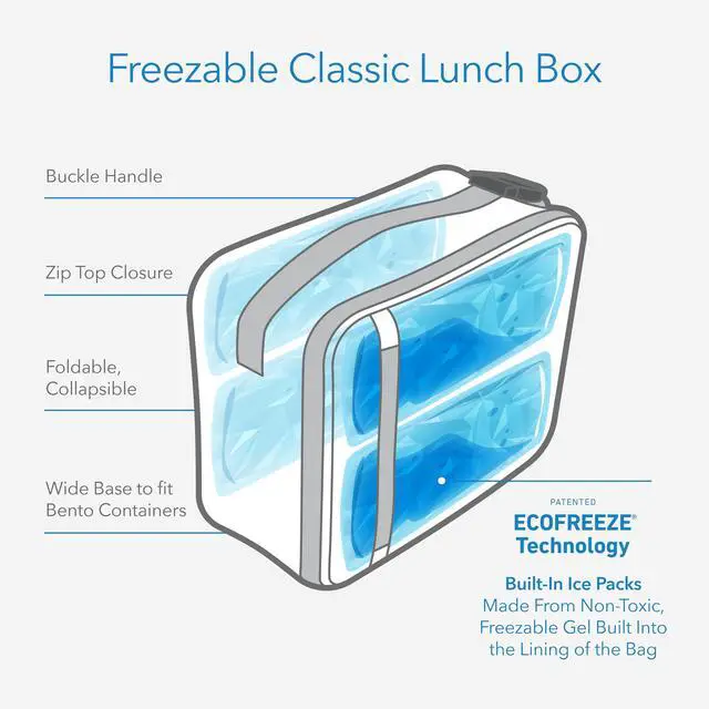 Alt view image 3 of 7 - Freezable Classic Lunch Box, Black | Built-in ice packs, EcoFreeze+ Technology, Zip Closure, Zip front pocket, Side-release buckle handle, Collapsible, Reusable