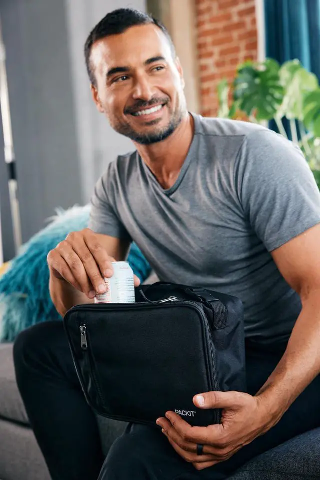 Alt view image 7 of 7 - Freezable Classic Lunch Box, Black | Built-in ice packs, EcoFreeze+ Technology, Zip Closure, Zip front pocket, Side-release buckle handle, Collapsible, Reusable