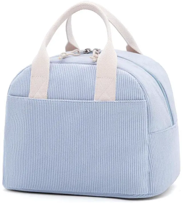 Main image of Lunch Box for Women,Insulated Lunch Bag Cute Lunch Tote Blue | Cute Light Blue Corduroy Insulated Lunch Bag for Women, Stylish Lunch Tote with Large Capacity for Work,Picnic and Travel
