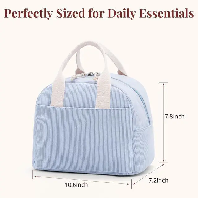 Alt view image 6 of 7 - Lunch Box for Women,Insulated Lunch Bag Cute Lunch Tote Blue | Cute Light Blue Corduroy Insulated Lunch Bag for Women, Stylish Lunch Tote with Large Capacity for Work,Picnic and Travel