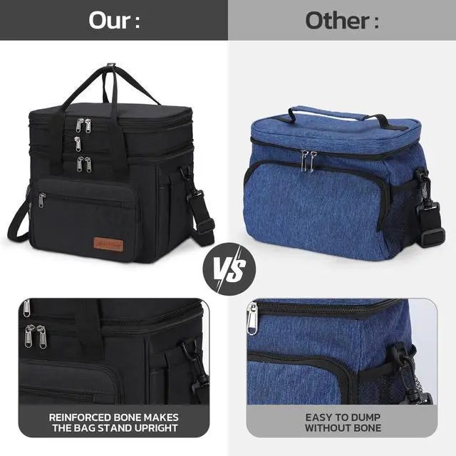 Alt view image 7 of 7 - 23L Insulated Lunch Box, Expandable Double Deck Cooler Bag | 16h Thermal Retention, Lightweight, Upright Structure, Tissue Pocket. Perfect For Men, Women, Office, Supermarket, Commuters