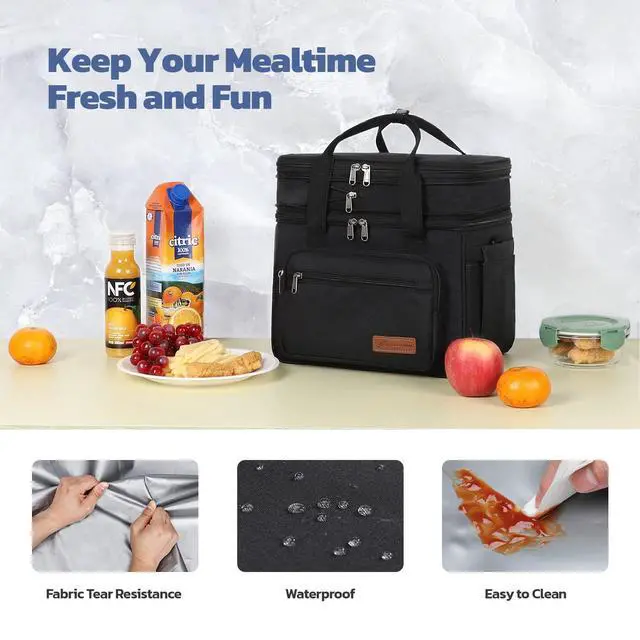 Alt view image 6 of 7 - 23L Insulated Lunch Box, Expandable Double Deck Cooler Bag | 16h Thermal Retention, Lightweight, Upright Structure, Tissue Pocket. Perfect For Men, Women, Office, Supermarket, Commuters