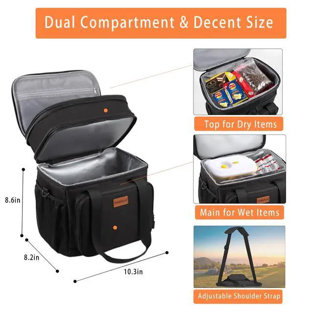 Alt view image 2 of 6 - Expandable Lunch Box Insulated Leakproof Cooler Bag Work Outdoor | Heavy Duty Oxford, Heat-Resistant Liner, Smell Proof, 6hr Hot/12hr Cold. Double Deck, Lightweight. Adult Shift