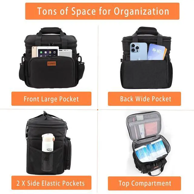 Alt view image 3 of 6 - Expandable Lunch Box Insulated Leakproof Cooler Bag Work Outdoor | Heavy Duty Oxford, Heat-Resistant Liner, Smell Proof, 6hr Hot/12hr Cold. Double Deck, Lightweight. Adult Shift