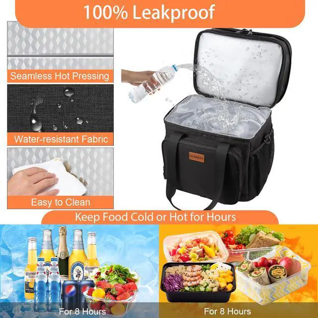 Alt view image 5 of 6 - Expandable Lunch Box Insulated Leakproof Cooler Bag Work Outdoor | Heavy Duty Oxford, Heat-Resistant Liner, Smell Proof, 6hr Hot/12hr Cold. Double Deck, Lightweight. Adult Shift