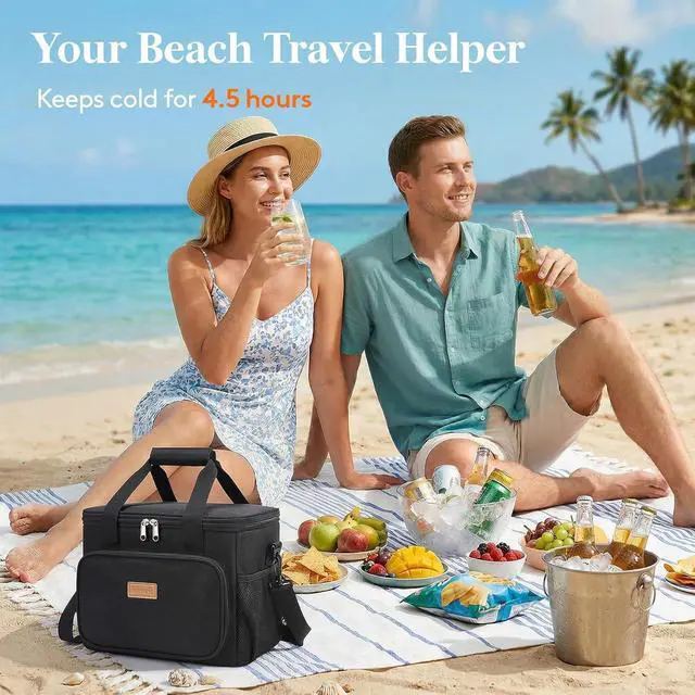 Alt view image 2 of 7 - Large Lunch Bag, Insulated Lunch Box, Soft Cooler Cooling Tote for Adult Men Women, Black 24-Can (15L)