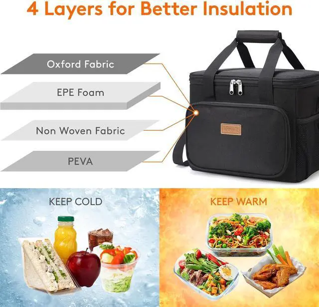 Alt view image 3 of 7 - Large Lunch Bag, Insulated Lunch Box, Soft Cooler Cooling Tote for Adult Men Women, Black 24-Can (15L)