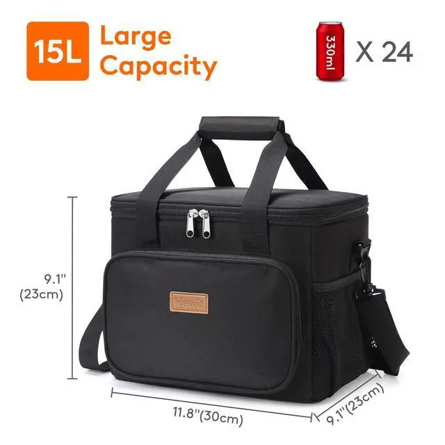 Alt view image 4 of 7 - Large Lunch Bag, Insulated Lunch Box, Soft Cooler Cooling Tote for Adult Men Women, Black 24-Can (15L)