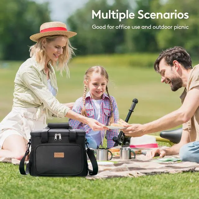 Alt view image 7 of 7 - Large Lunch Bag, Insulated Lunch Box, Soft Cooler Cooling Tote for Adult Men Women, Black 24-Can (15L)