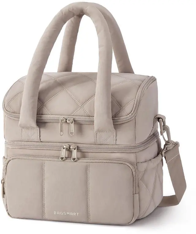 Main image of Lunch Bag Women, Double Deck Insulated Lunch Box, Camel | Puffer Lunch Tote, Leakproof, Durable & Reusable Large Lunch Cooler For Work Picnic Travel Meal Prep