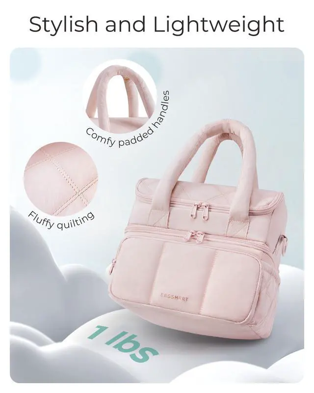 Alt view image 3 of 7 - Lunch Bag Women, Double Deck Insulated Lunch Box, Camel | Puffer Lunch Tote, Leakproof, Durable & Reusable Large Lunch Cooler For Work Picnic Travel Meal Prep