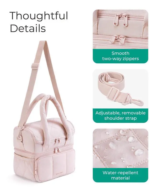 Alt view image 6 of 7 - Lunch Bag Women, Double Deck Insulated Lunch Box, Camel | Puffer Lunch Tote, Leakproof, Durable & Reusable Large Lunch Cooler For Work Picnic Travel Meal Prep