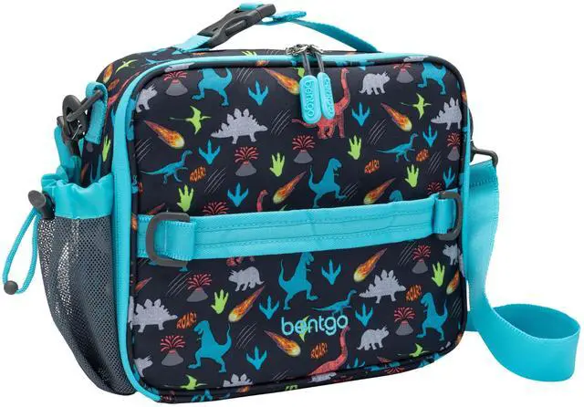 Main image of Kids Prints Double-Insulated Reusable Lunch Bag | For Kids 3+, Adjustable Strap; Holds Lunch Box/Water Bottle/Snacks; Easy-Clean, Water-Resistant, Pockets (Dinosaur)