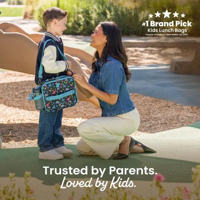Alt view image 2 of 7 - Kids Prints Double-Insulated Reusable Lunch Bag | For Kids 3+, Adjustable Strap; Holds Lunch Box/Water Bottle/Snacks; Easy-Clean, Water-Resistant, Pockets (Dinosaur)