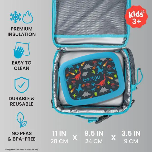 Alt view image 3 of 7 - Kids Prints Double-Insulated Reusable Lunch Bag | For Kids 3+, Adjustable Strap; Holds Lunch Box/Water Bottle/Snacks; Easy-Clean, Water-Resistant, Pockets (Dinosaur)