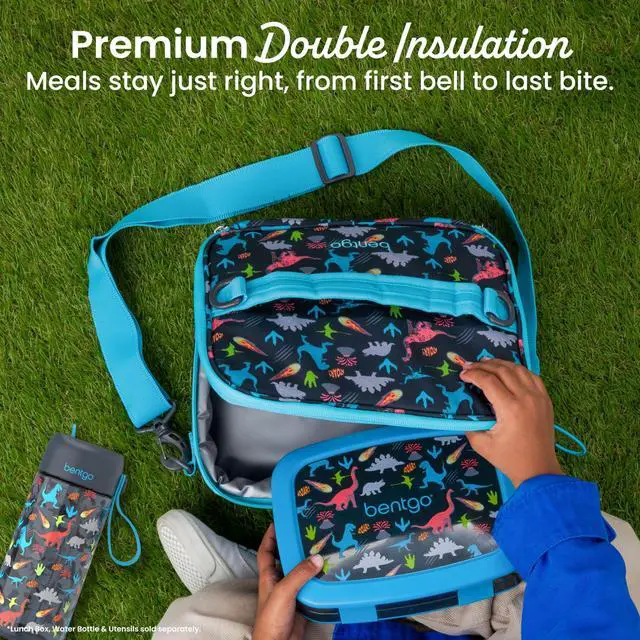 Alt view image 4 of 7 - Kids Prints Double-Insulated Reusable Lunch Bag | For Kids 3+, Adjustable Strap; Holds Lunch Box/Water Bottle/Snacks; Easy-Clean, Water-Resistant, Pockets (Dinosaur)