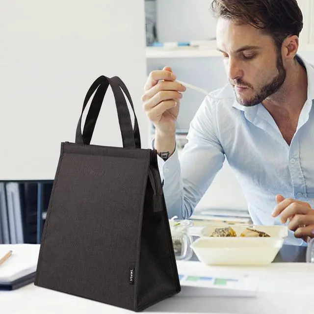 Alt view image 4 of 7 - Black Lunch Bag for Men - Insulated Safe Material, 10.8"H x 9"L x 5.5"W