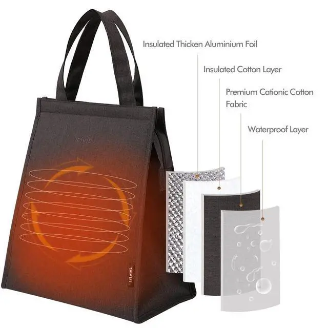 Alt view image 5 of 7 - Black Lunch Bag for Men - Insulated Safe Material, 10.8"H x 9"L x 5.5"W