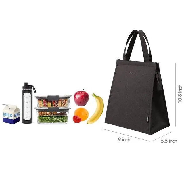 Alt view image 7 of 7 - Black Lunch Bag for Men - Insulated Safe Material, 10.8"H x 9"L x 5.5"W