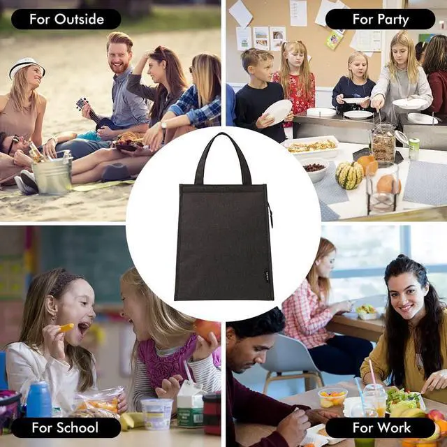 Alt view image 6 of 7 - Black Lunch Bag for Men - Insulated Safe Material, 10.8"H x 9"L x 5.5"W
