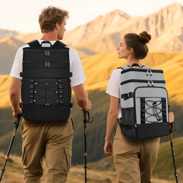 Alt view image 3 of 7 - Cooler Backpack for Men Women, 2 Leak Proof Compartments, 40 Cans | Insulated Backpack Cooler Bag with Wine Straps, Bottle Opener for Beach Travel Picnic Lunch Hiking BBQ Camping