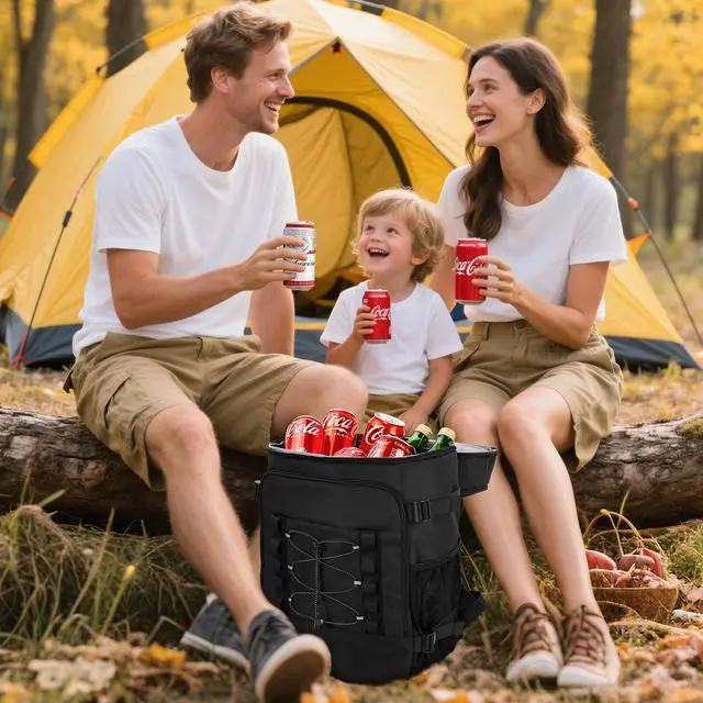 Alt view image 4 of 7 - Cooler Backpack for Men Women, 2 Leak Proof Compartments, 40 Cans | Insulated Backpack Cooler Bag with Wine Straps, Bottle Opener for Beach Travel Picnic Lunch Hiking BBQ Camping
