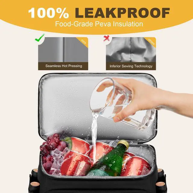 Alt view image 5 of 7 - Cooler Backpack for Men Women, 2 Leak Proof Compartments, 40 Cans | Insulated Backpack Cooler Bag with Wine Straps, Bottle Opener for Beach Travel Picnic Lunch Hiking BBQ Camping