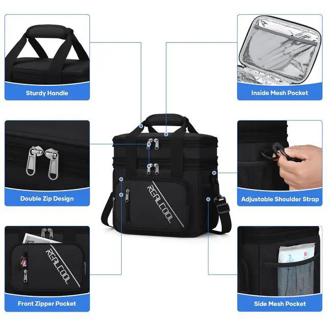 Alt view image 2 of 7 - Insulated Lunch Bag, Portable Double Deck Lunch Box for Men Women | Expandable, Leakproof, Lightweight, 7H Cold, Adjustable Strap, Multiple Pockets, Perfect Soft Cooler for Work,Travel,Camping