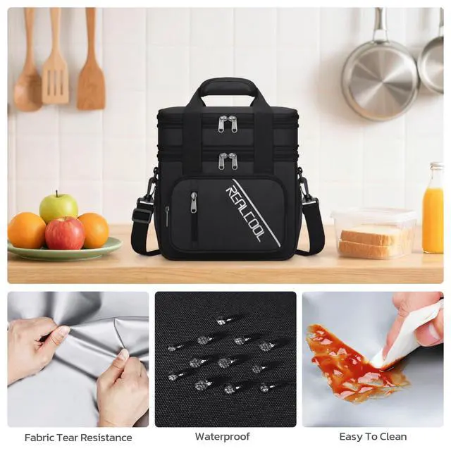Alt view image 7 of 7 - Insulated Lunch Bag, Portable Double Deck Lunch Box for Men Women | Expandable, Leakproof, Lightweight, 7H Cold, Adjustable Strap, Multiple Pockets, Perfect Soft Cooler for Work,Travel,Camping