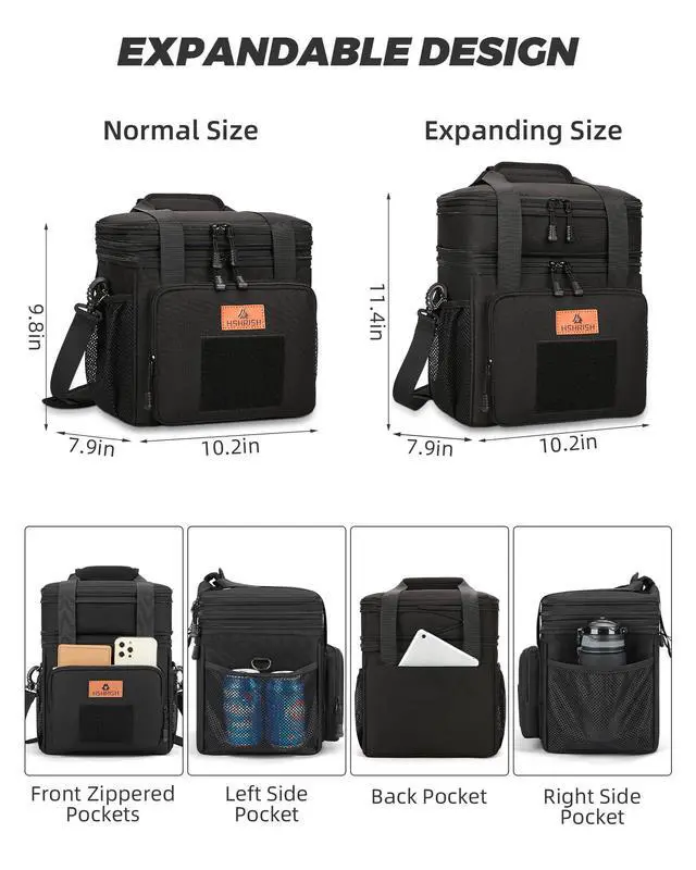 Alt view image 2 of 6 - Expandable Lunch Box for Men Durable Leakproof Insulated Lunch Bag 24Cans | Double Deck Soft Cooler Bag Waterproof Heavy Duty Oxford, Removable Adjustable Shoulder Straps 8hr Cold for Work
