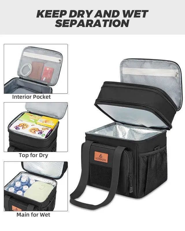 Alt view image 3 of 6 - Expandable Lunch Box for Men Durable Leakproof Insulated Lunch Bag 24Cans | Double Deck Soft Cooler Bag Waterproof Heavy Duty Oxford, Removable Adjustable Shoulder Straps 8hr Cold for Work